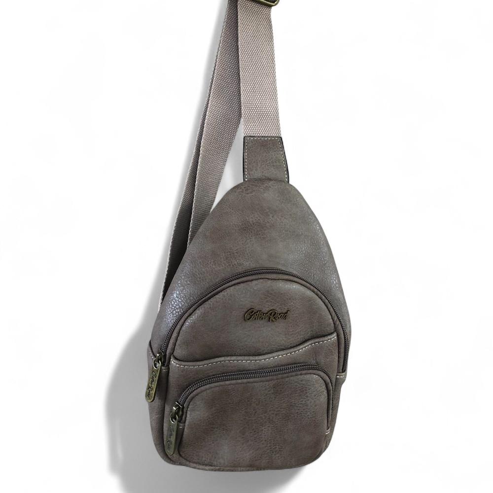 KHAKI Cotton Road PU Leather Cross Body Bag / Mini Backpack