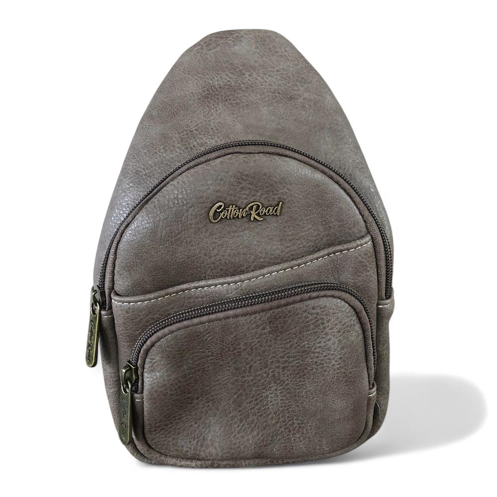 KHAKI Cotton Road PU Leather Cross Body Bag / Mini Backpack