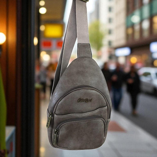 KHAKI Cotton Road PU Leather Cross Body Bag / Mini Backpack