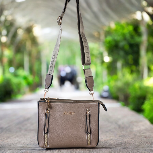 KHAKI Cotton Road PU Leather Sling Bag with BRANDED Strap