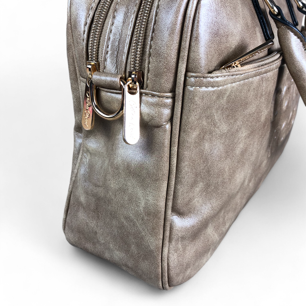 KHAKI EMBOSSED PU Leather Cotton Road Handbag