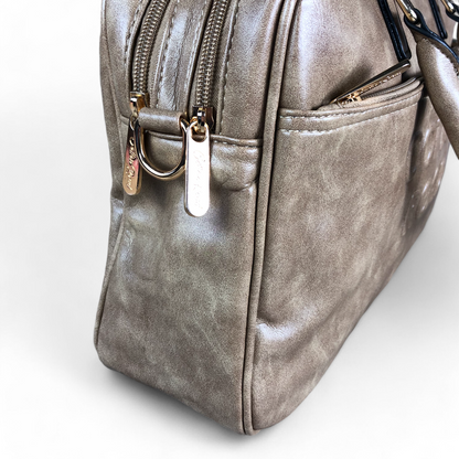 KHAKI EMBOSSED PU Leather Cotton Road Handbag