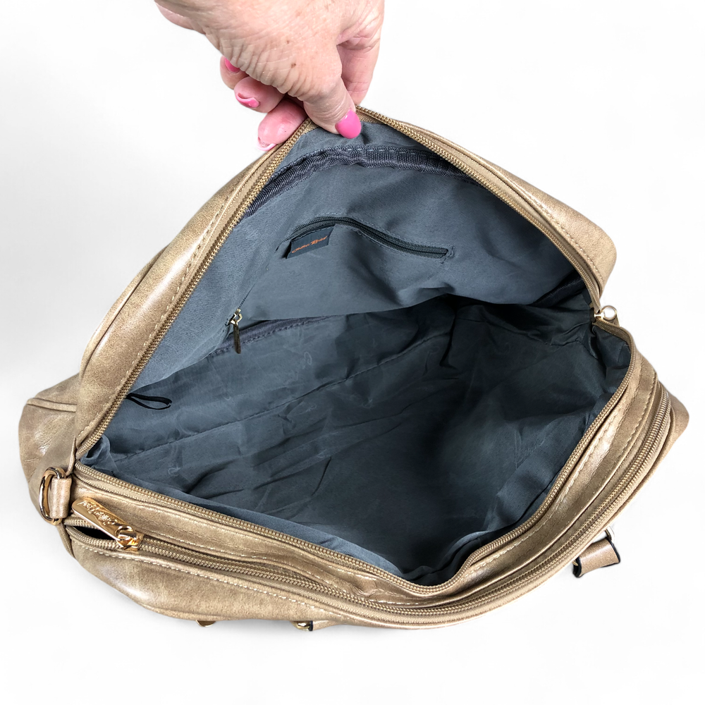 KHAKI EMBOSSED PU Leather Cotton Road Handbag