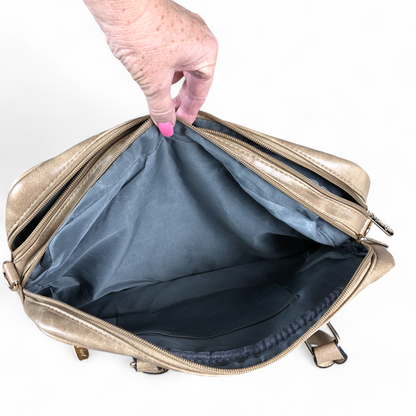 KHAKI EMBOSSED PU Leather Cotton Road Handbag