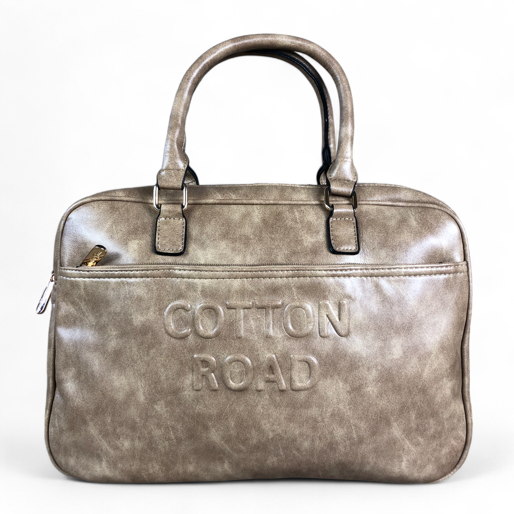 KHAKI EMBOSSED PU Leather Cotton Road Handbag