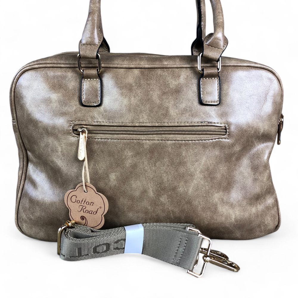 KHAKI EMBOSSED PU Leather Cotton Road Handbag