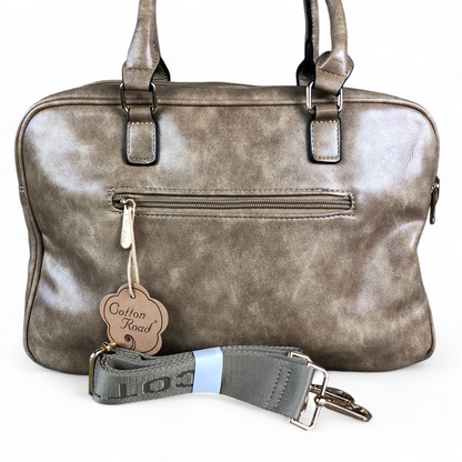 KHAKI EMBOSSED PU Leather Cotton Road Handbag