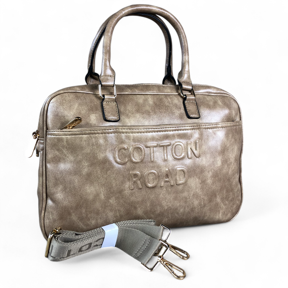 KHAKI EMBOSSED PU Leather Cotton Road Handbag