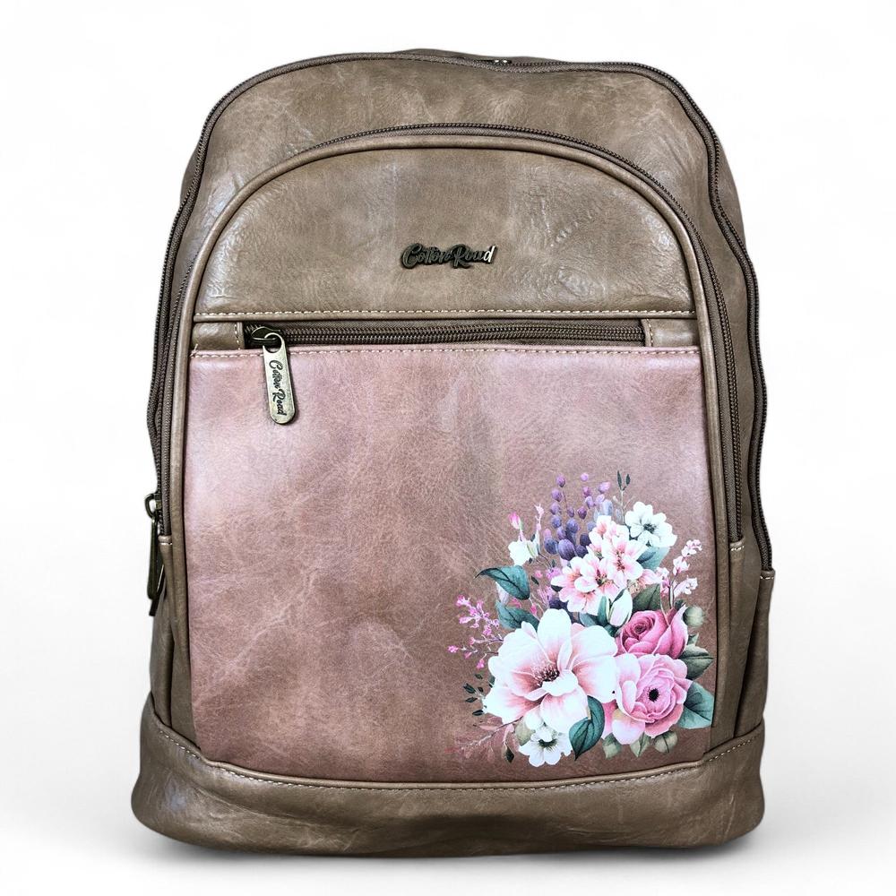 KHAKI FLORAL PU Leather Cotton Road Backpack
