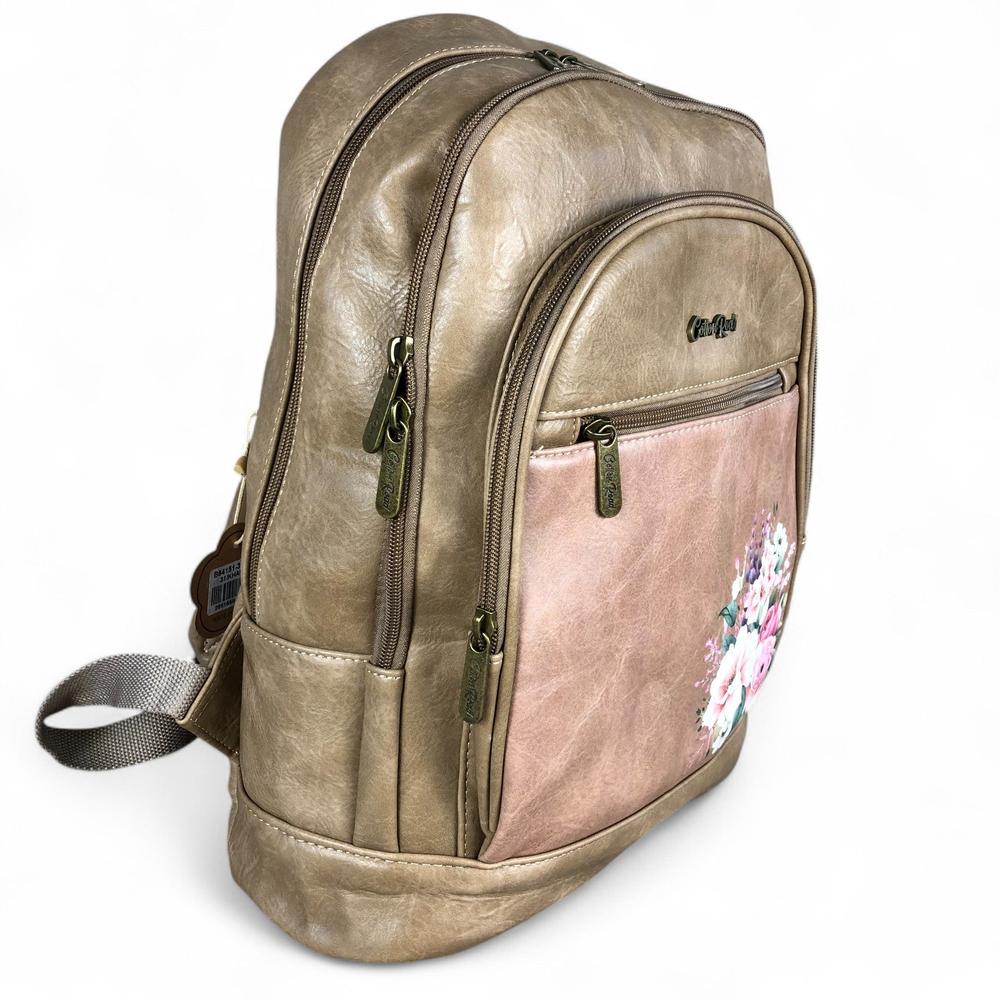 KHAKI FLORAL PU Leather Cotton Road Backpack