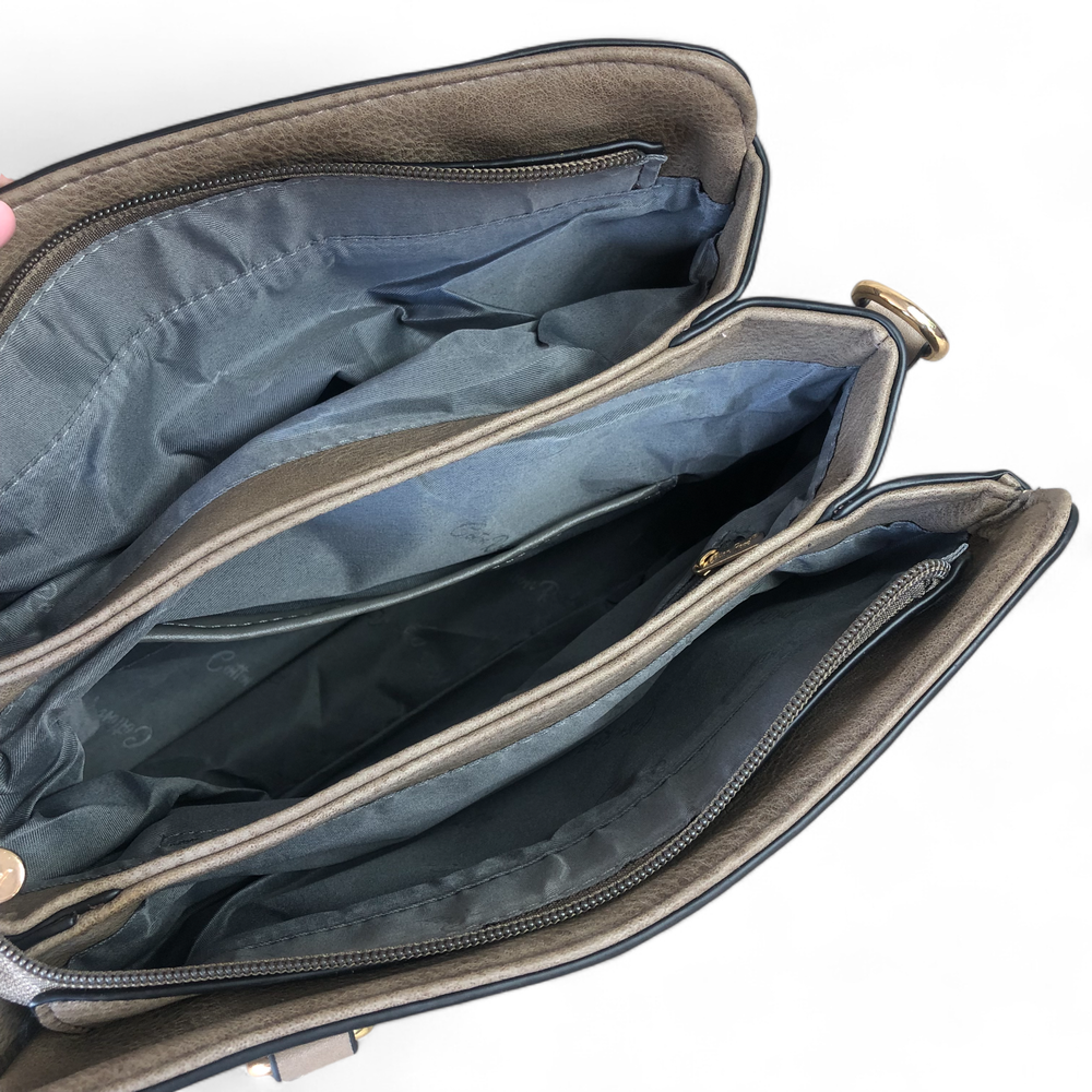 KHAKI PU Leather Cotton Road Handbag