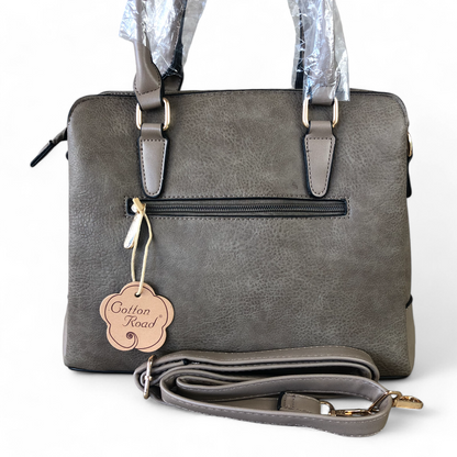 KHAKI PU Leather Cotton Road Handbag back