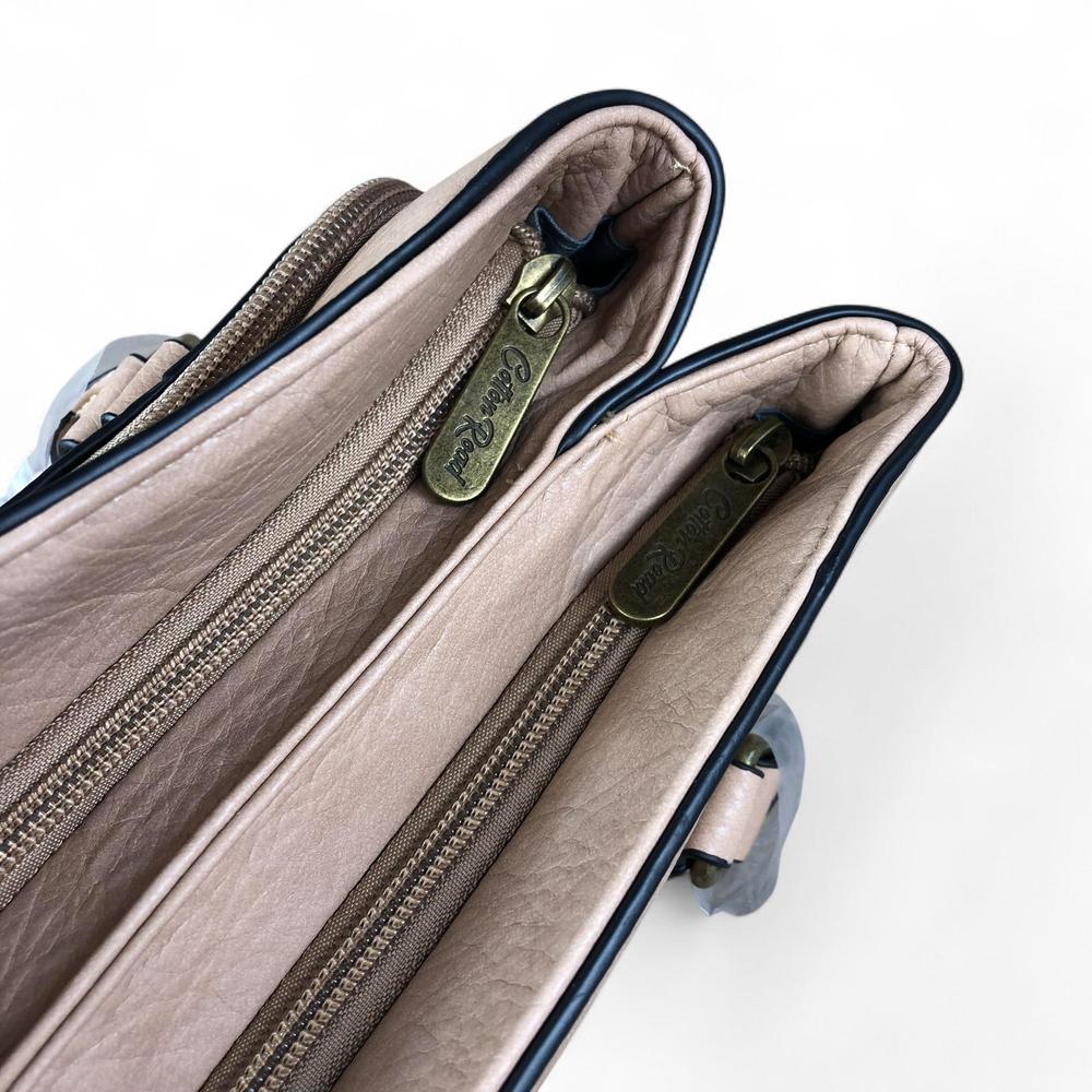 KHAKI PU Leather Cotton Road Handbag with EMBOSSED Panel