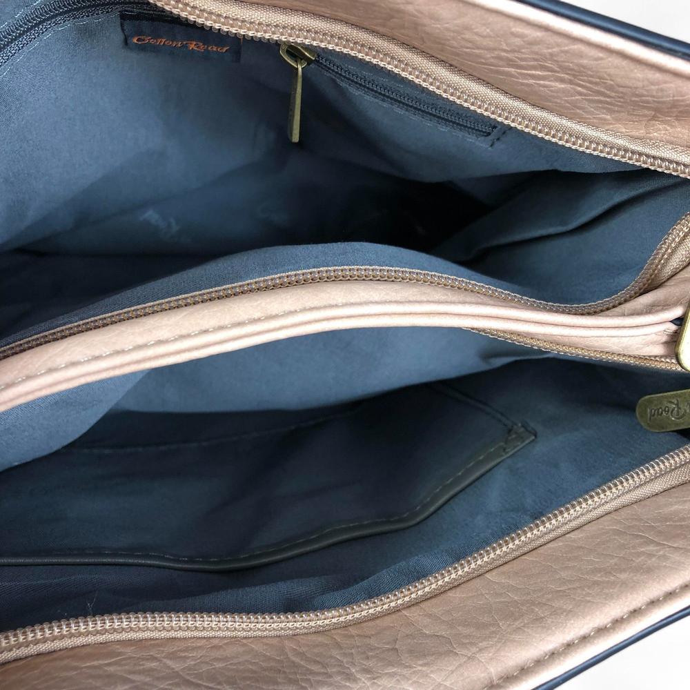 KHAKI PU Leather Cotton Road Handbag with EMBOSSED Panel