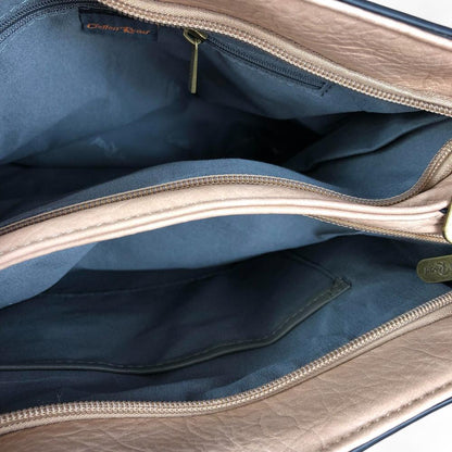 KHAKI PU Leather Cotton Road Handbag with EMBOSSED Panel