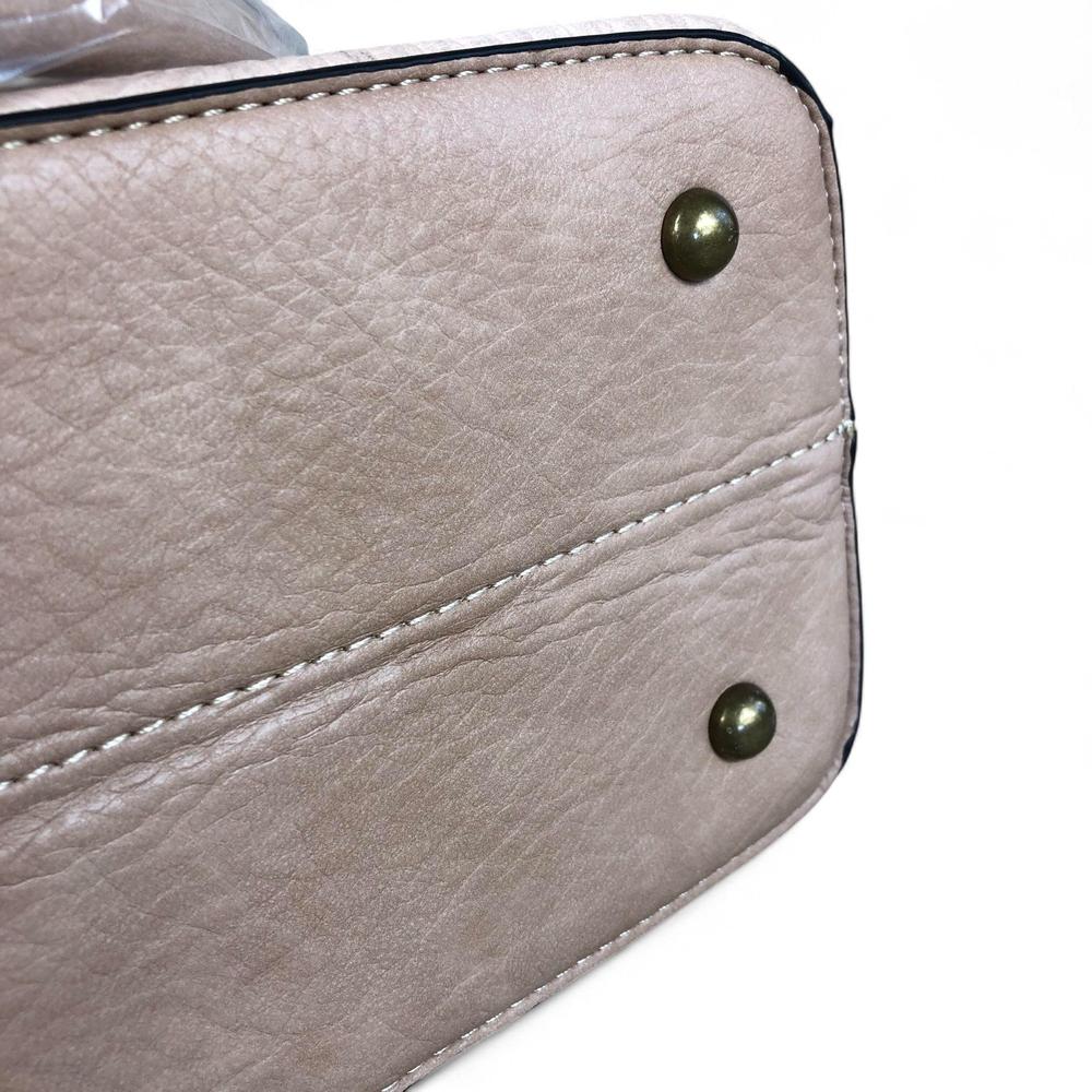 KHAKI PU Leather Cotton Road Handbag with EMBOSSED Panel