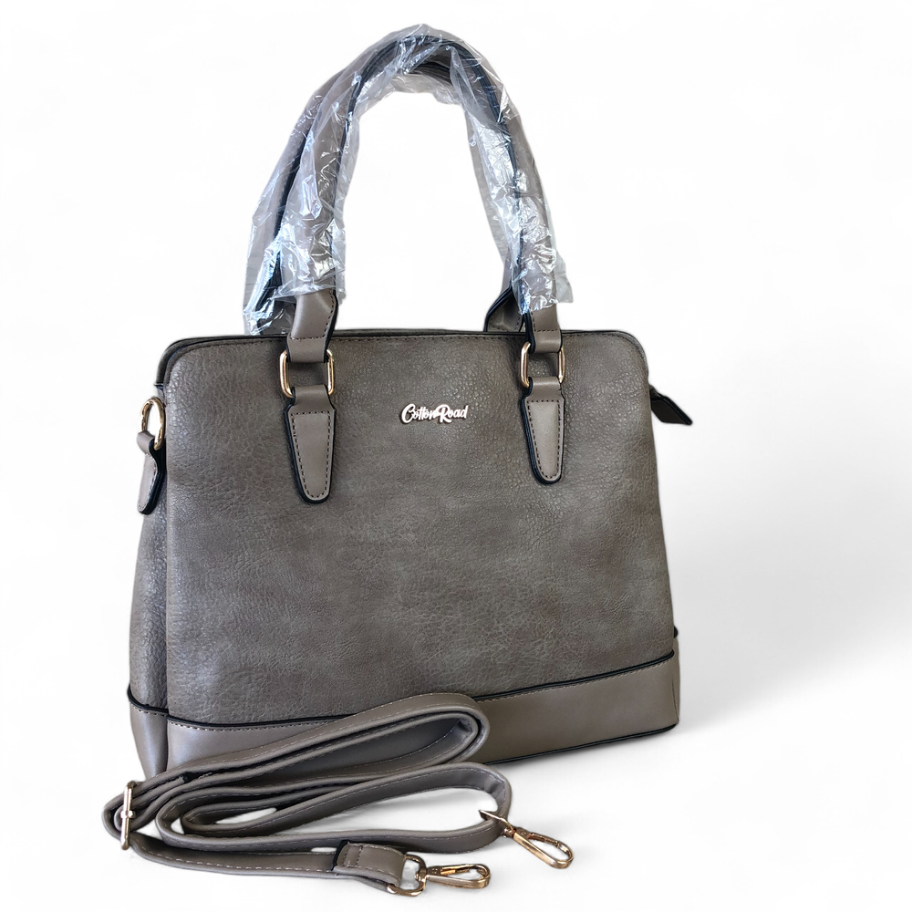 KHAKI PU Leather Cotton Road Handbag with sling strap