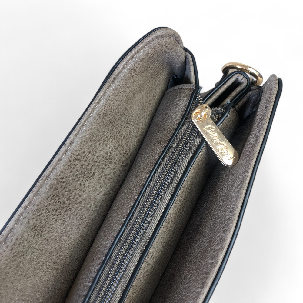KHAKI PU Leather Cotton Road Handbag zip