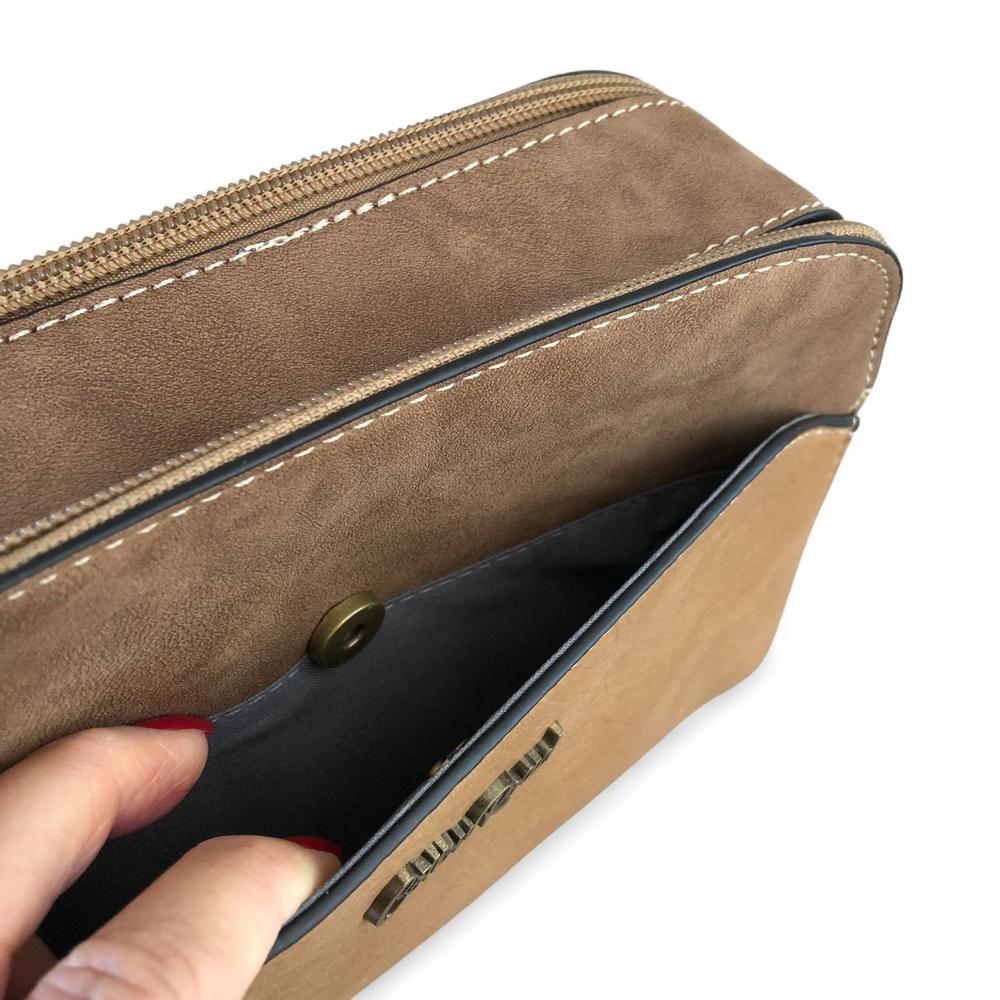 KHAKI PU Leather Cotton Road Sling Bag