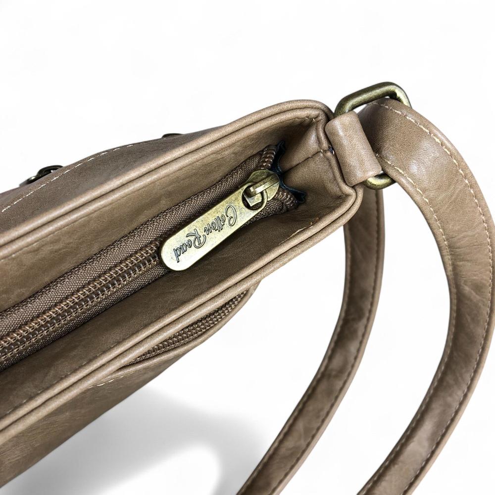 KHAKI PU Leather Cotton Road Sling Bag with FLORAL detailing