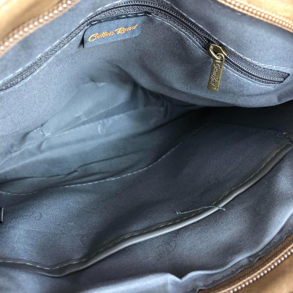 KHAKI PU Leather Cotton Road Sling Bag with FLORAL detailing