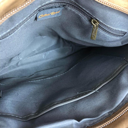 KHAKI PU Leather Cotton Road Sling Bag with FLORAL detailing