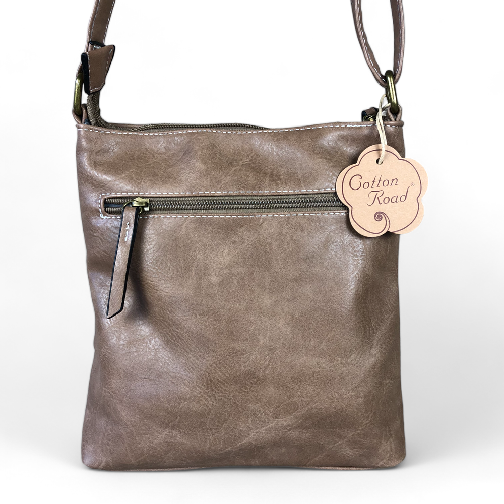 KHAKI PU Leather Cotton Road Sling Bag with Metal Zip