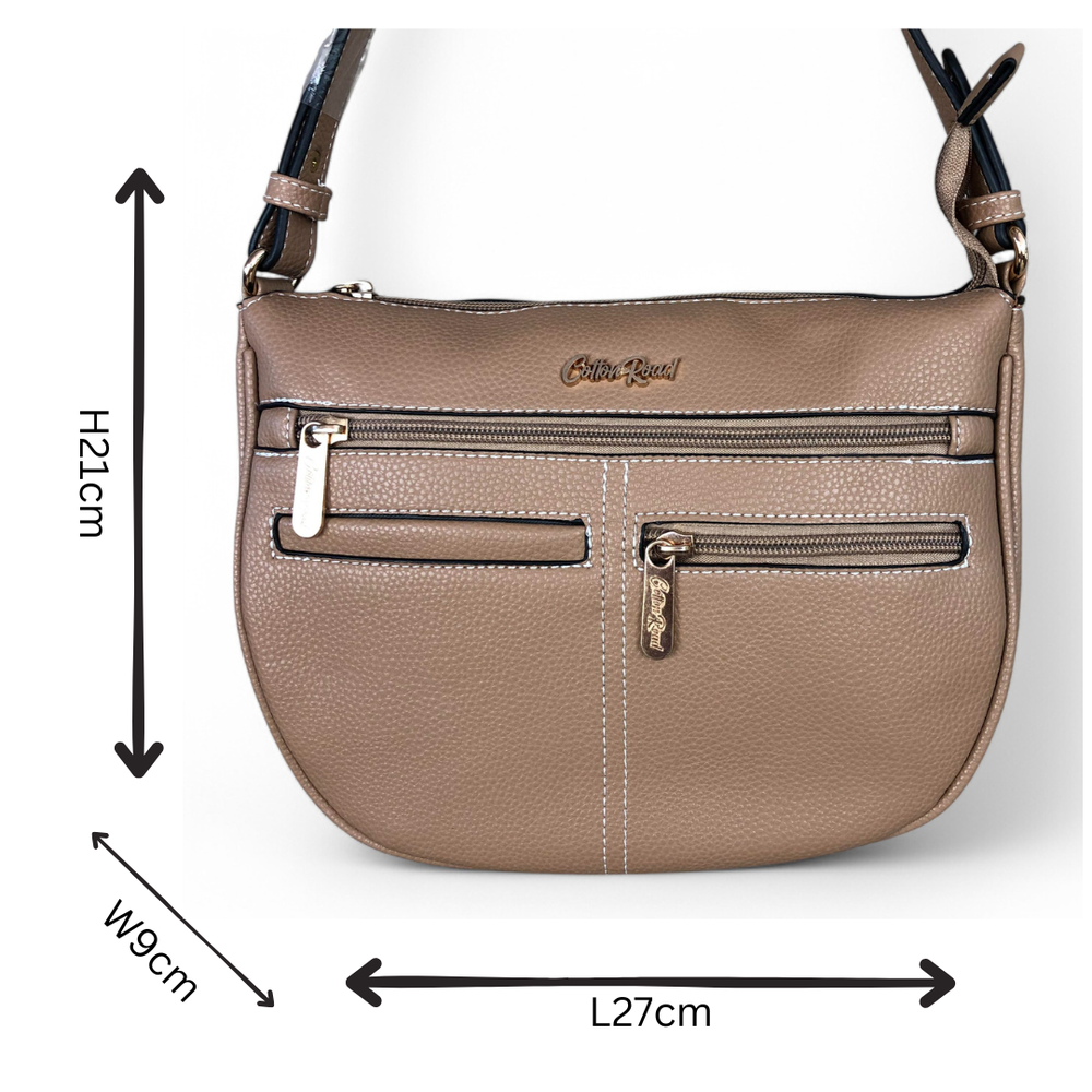 KHAKI PU Leather Cotton Road Sling Bag with TOPSTITCH