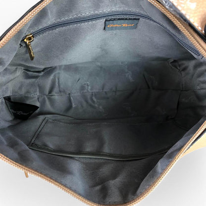 KHAKI PU Leather Cotton Road Sling Bag with TOPSTITCH