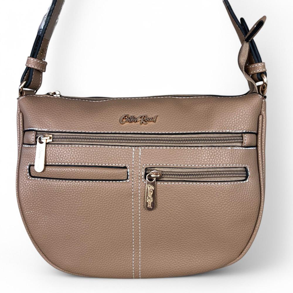 KHAKI PU Leather Cotton Road Sling Bag with TOPSTITCH