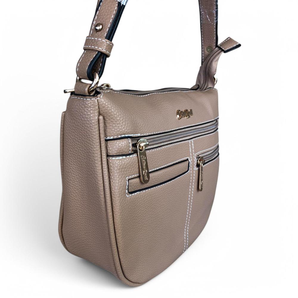 KHAKI PU Leather Cotton Road Sling Bag with TOPSTITCH