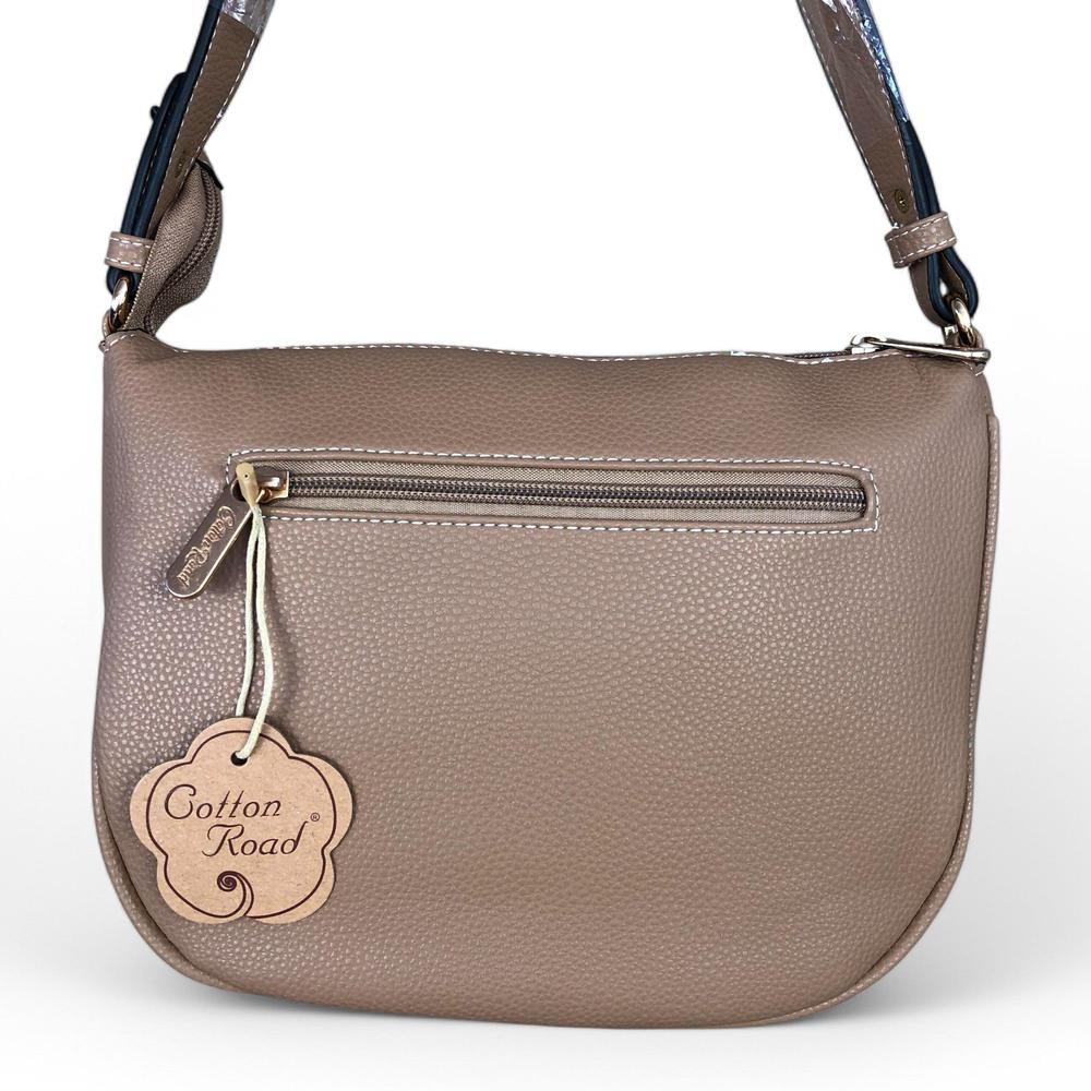 KHAKI PU Leather Cotton Road Sling Bag with TOPSTITCH