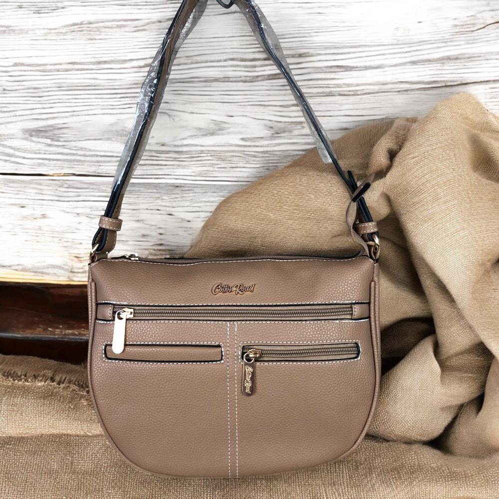 KHAKI PU Leather Cotton Road Sling Bag with TOPSTITCH