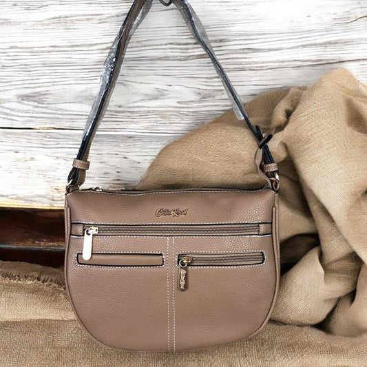 KHAKI PU Leather Cotton Road Sling Bag with TOPSTITCH