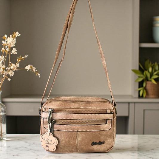 KHAKI PU Leather Cotton Road Sling Bag