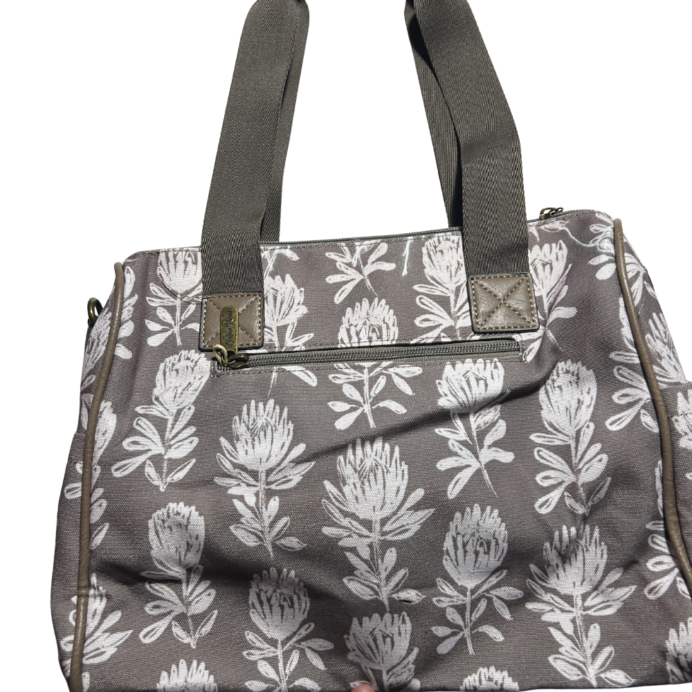 KHAKI/BROWN Canvas with PU Leather Trim, TWIN POCKETS and PROTEA back