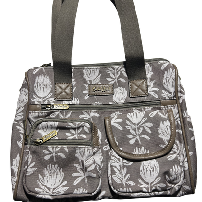 KHAKI/BROWN Canvas with PU Leather Trim, TWIN POCKETS and PROTEA front view