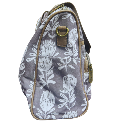 KHAKI/BROWN Canvas with PU Leather Trim, TWIN POCKETS and PROTEA side