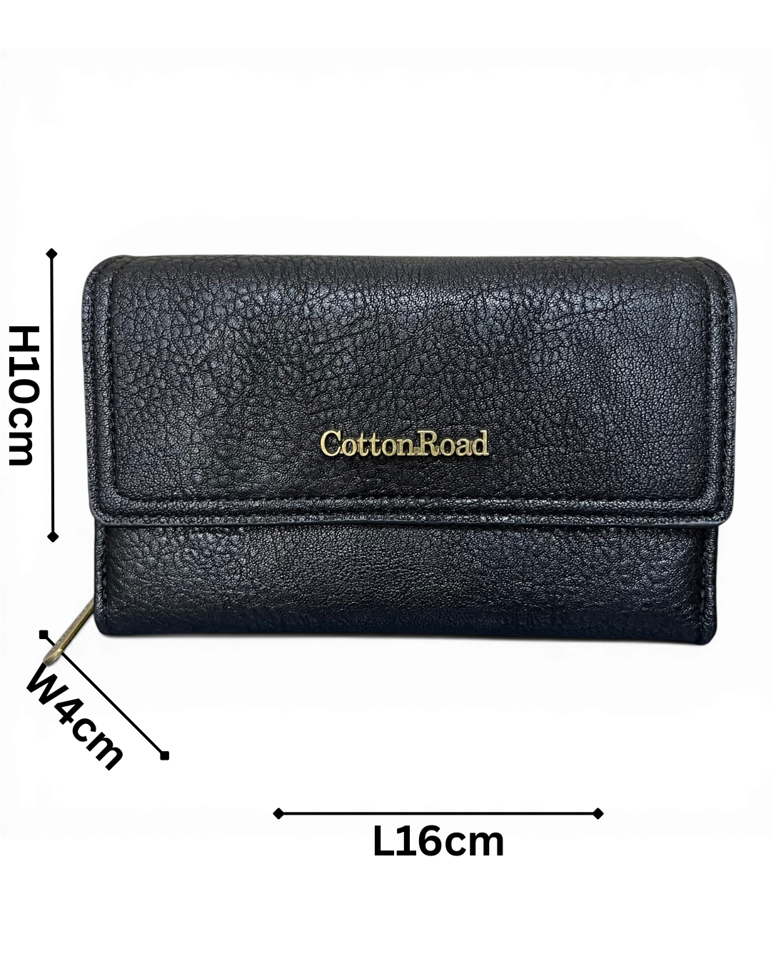 Black Cotton Road Wallet in medium size with PU leather and multiple compartments
