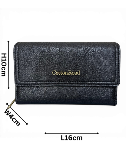 Black Cotton Road Wallet in medium size with PU leather and multiple compartments