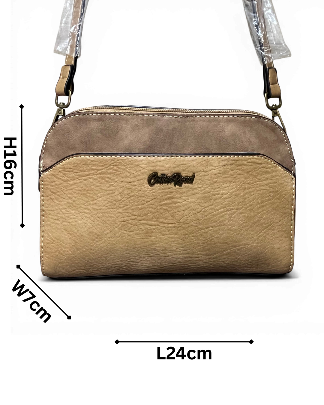 Cotton Road Khaki PU leather sling bag and matching wallet set with multiple compartments and adjustable strap