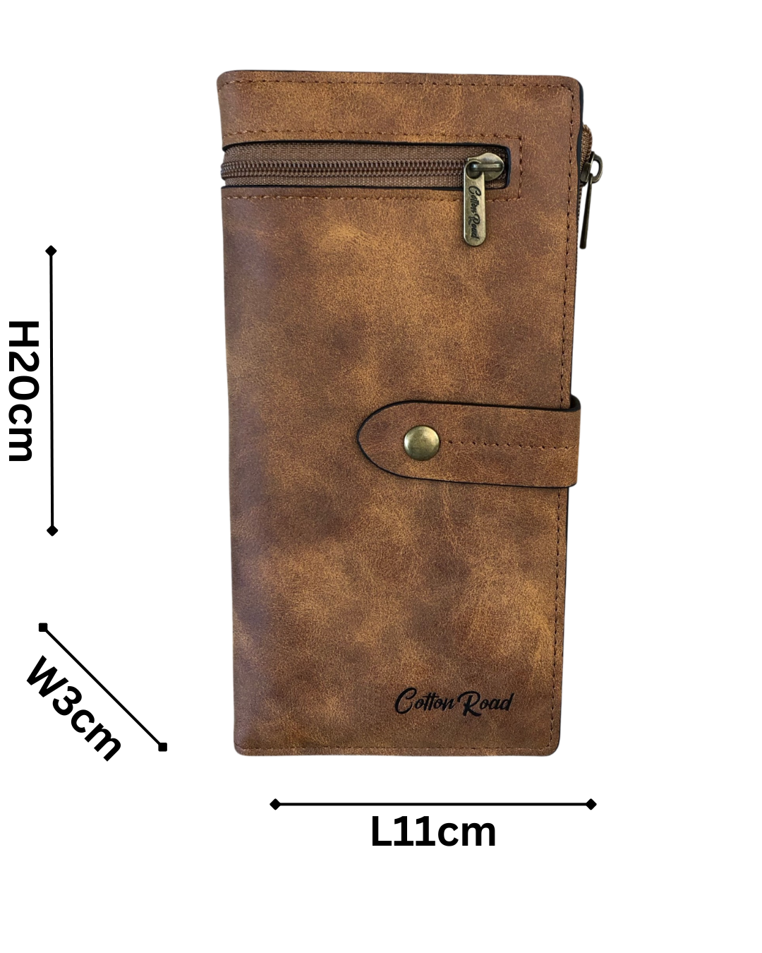 Cotton Road Wallet large khaki PU leather with outside zip pocket and multiple card slots