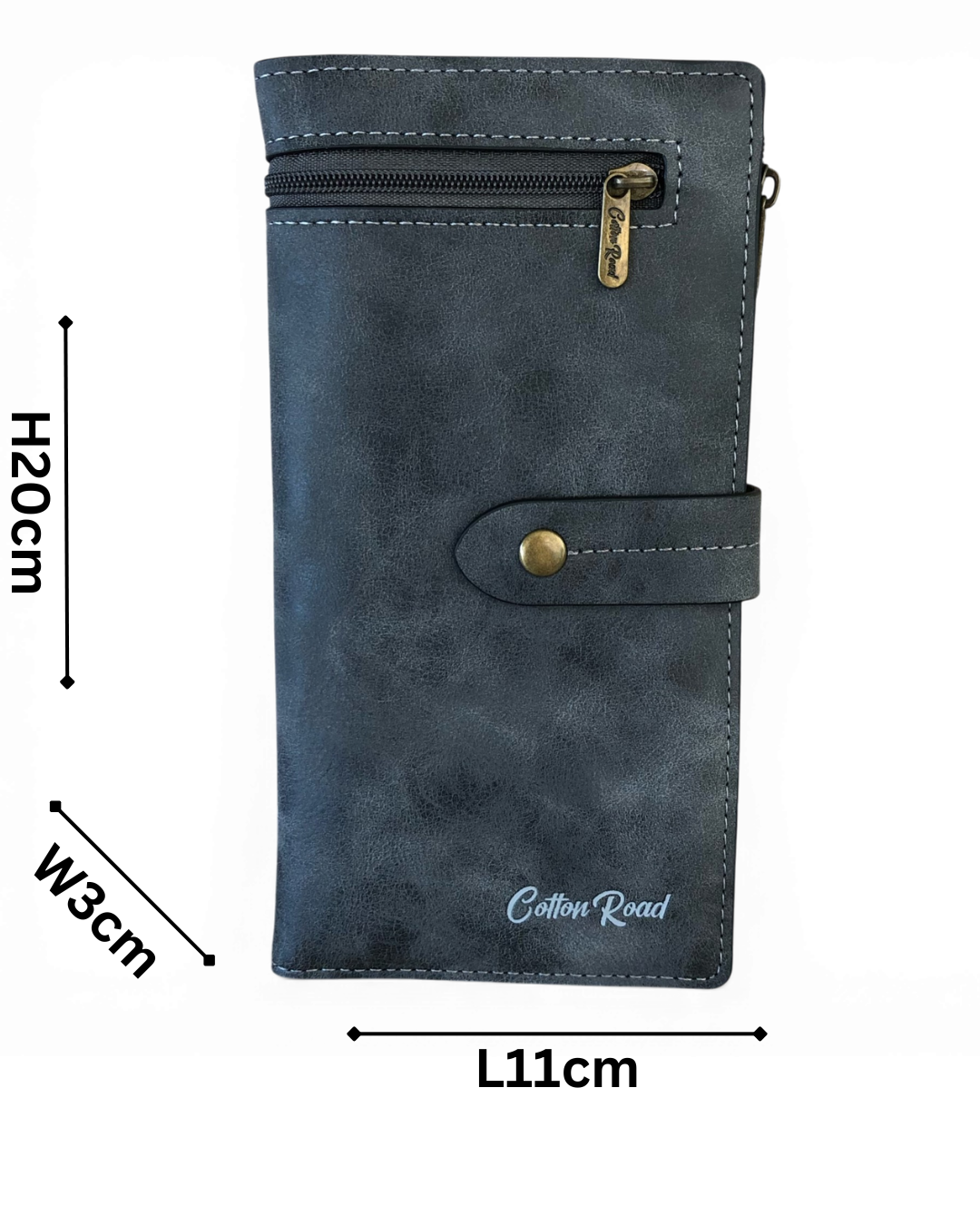 Cotton Road Wallet large grey PU leather with exterior zip pocket and multiple card slots