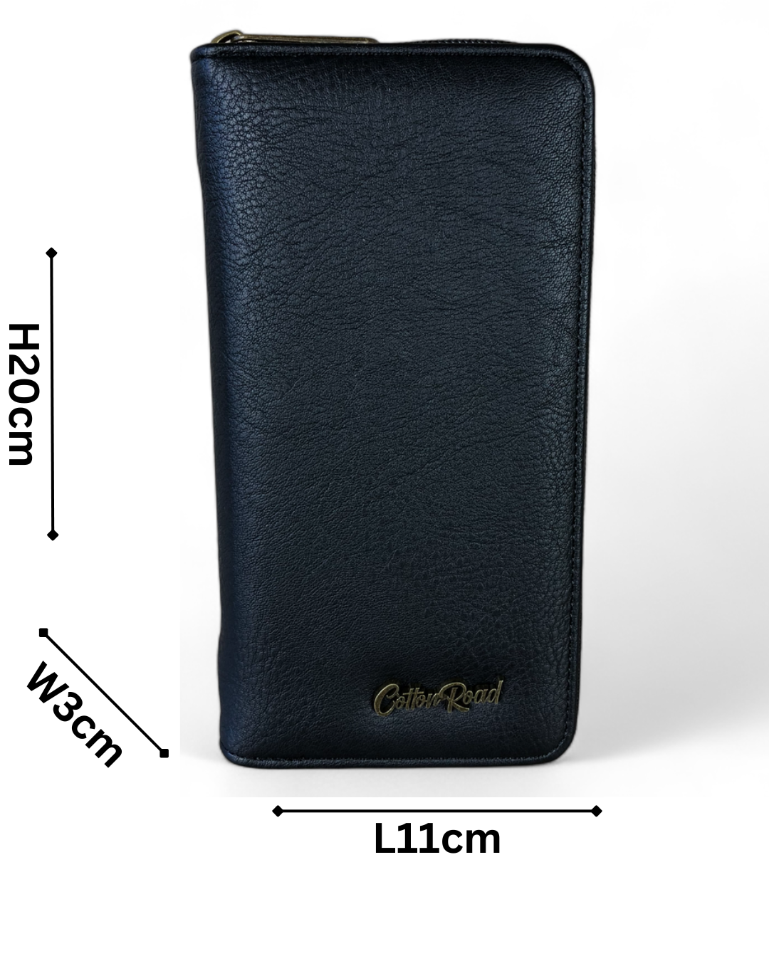 Cotton Road Card Holder large black PU leather with zip-around closure and 27 card slots for organized storage