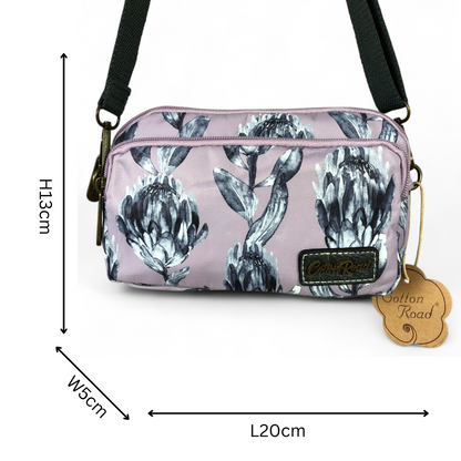 LILAC Cotton Road Canvas Mini Sling Bag with PROTEAS