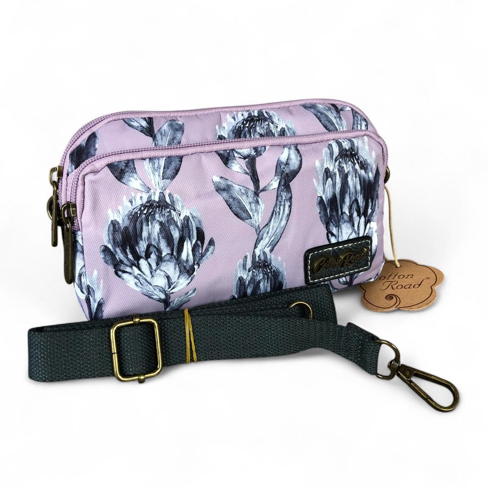 LILAC Cotton Road Canvas Mini Sling Bag with PROTEAS