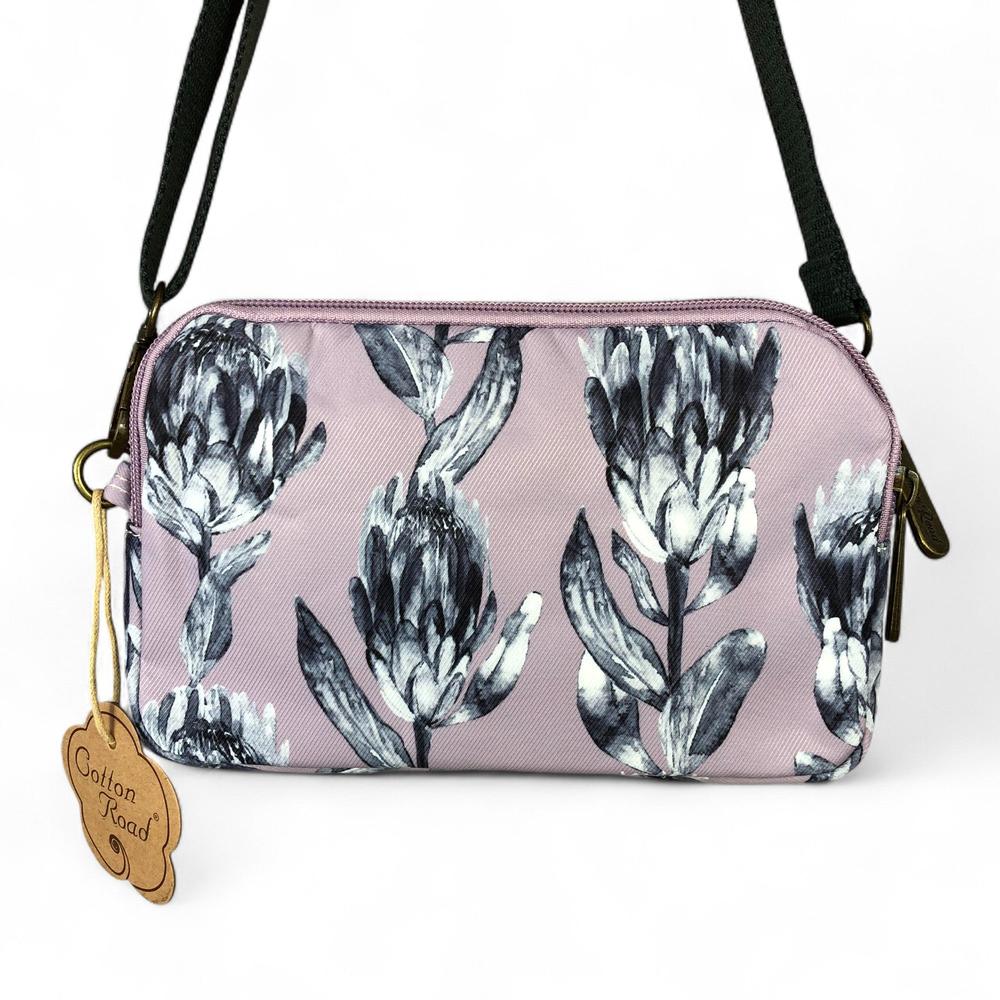 LILAC Cotton Road Canvas Mini Sling Bag with PROTEAS