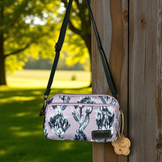 LILAC Cotton Road Canvas Mini Sling Bag with PROTEAS