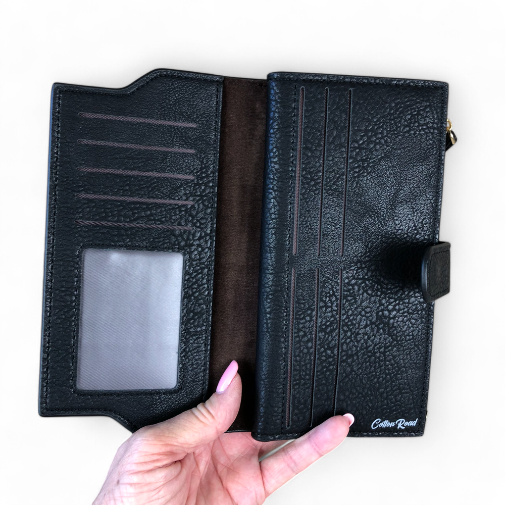 Large BLACK Cotton Road PU Leather Wallet with CLIP