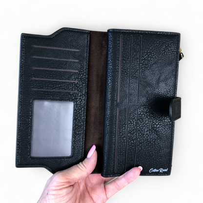 Large BLACK Cotton Road PU Leather Wallet with CLIP